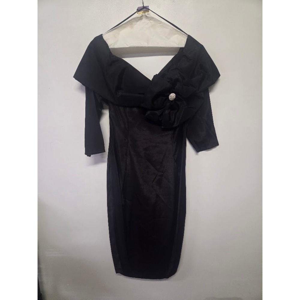 Night Visionz California Vintage 80s Black Off Shoulder Bow Cocktail Dress XS